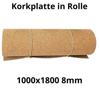 Korkrolle Platte - 1000x1800mm - 8mm - Dekor und DIY - 1 Stk.